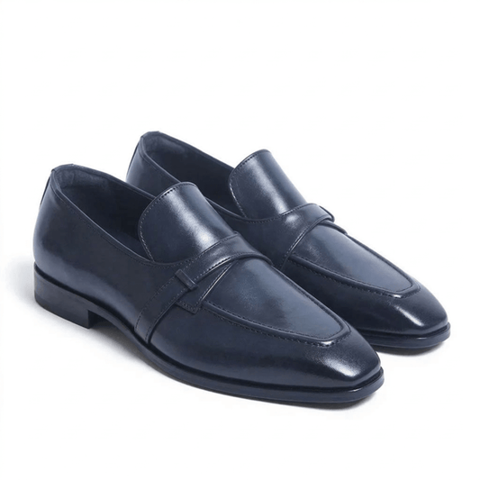 Navy Leather Penny Loafers for Men