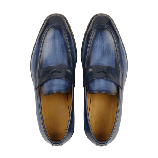 Navy Leather Penny Loafers for Men