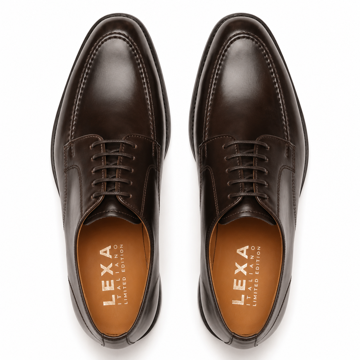 Top view of dark brown leather Derby shoes for men