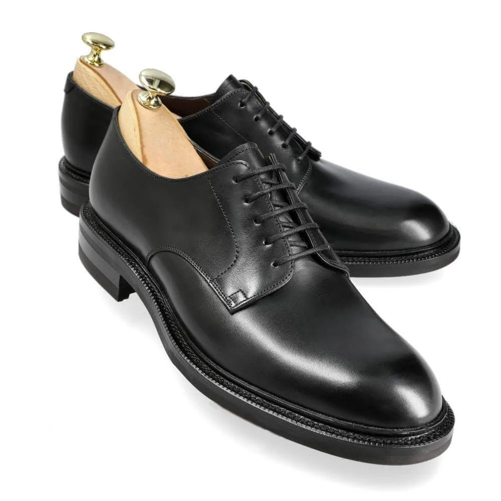 Black plain toe Derby shoes for men in premium Vegano leather by LexaItaliano