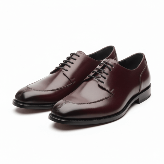 Premium Burgundy Leather Apron Toe Derby Shoes