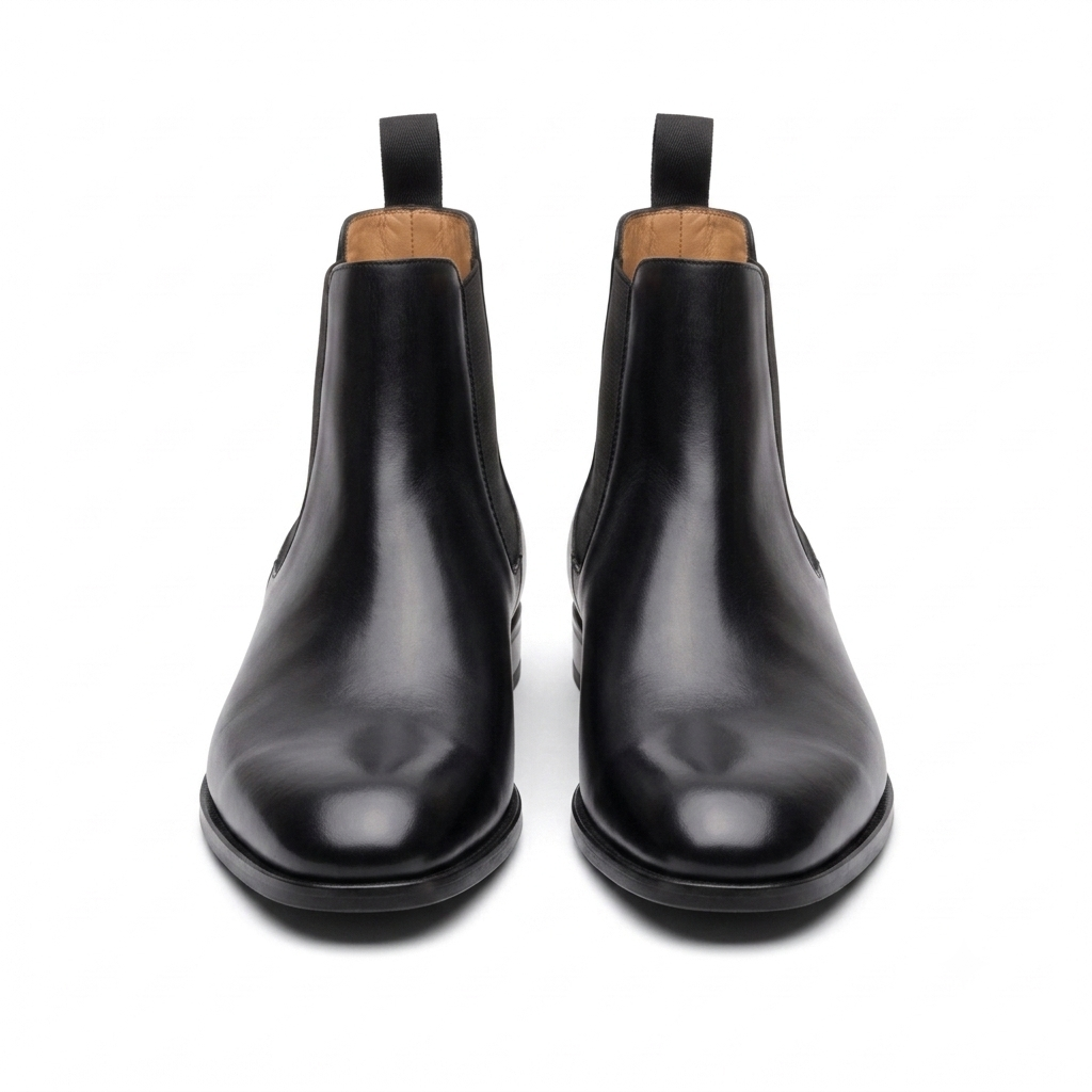 Pair of black leather Chelsea boots front and rear view