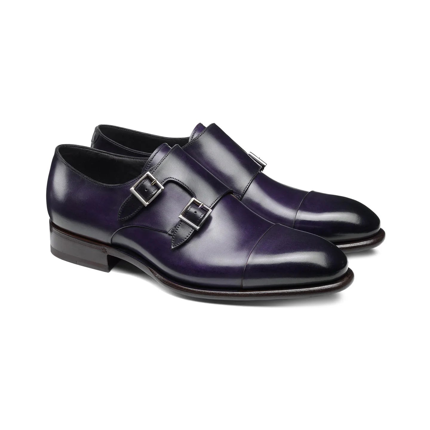 Purple Leather Castle Monk Strap Shoes – Front View