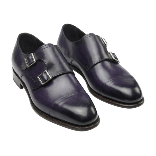 Purple Patina Double Monk Strap Leather Shoes
