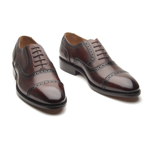 Premium patina leather quarter brogue shoes for men – side profile