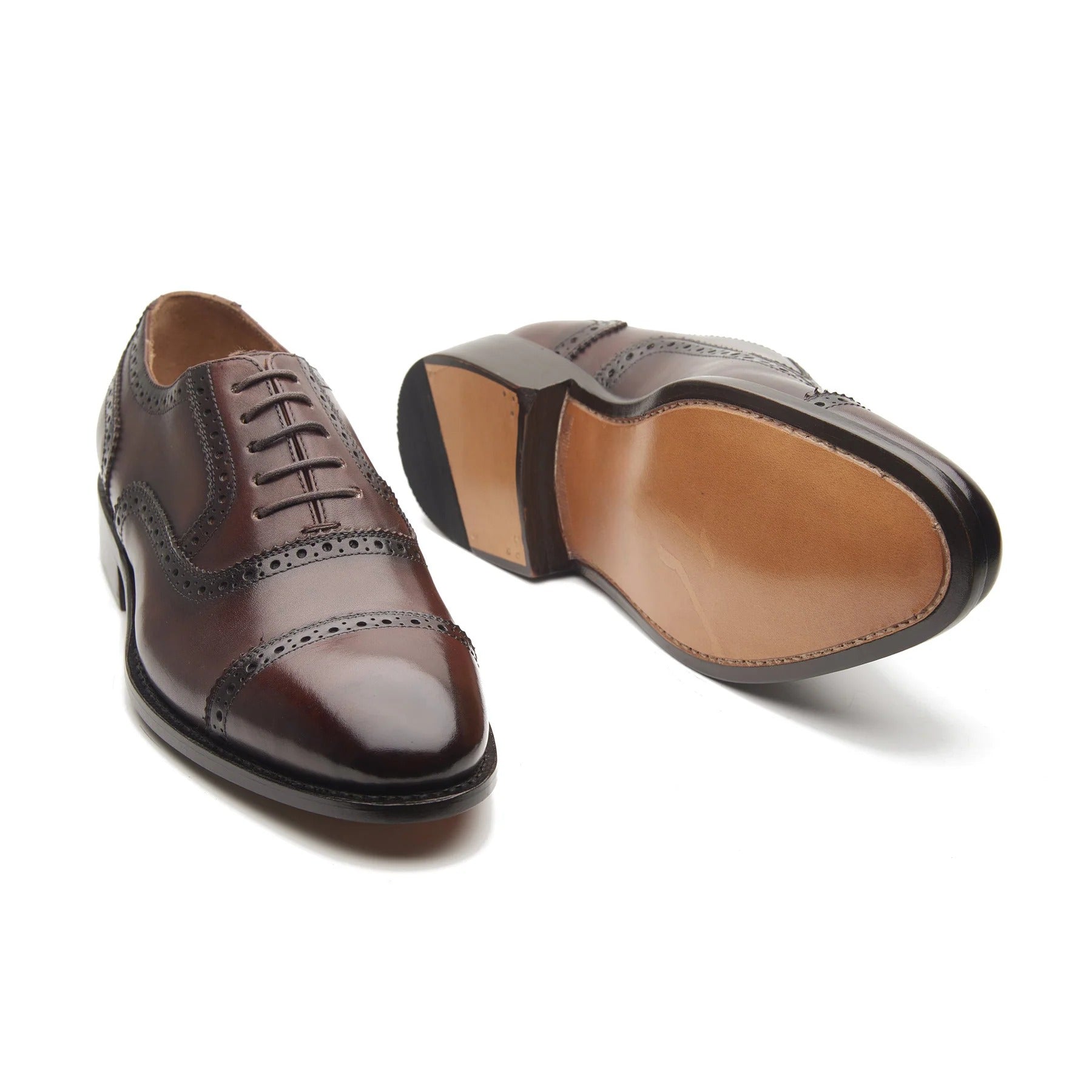 Elegant brown formal quarter brogue shoes for men