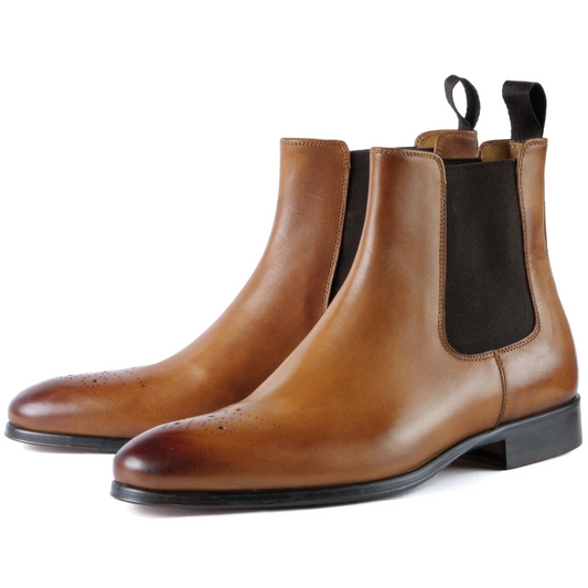 Stirling brogue Chelsea boots in light tan leather for men – classic ankle boots