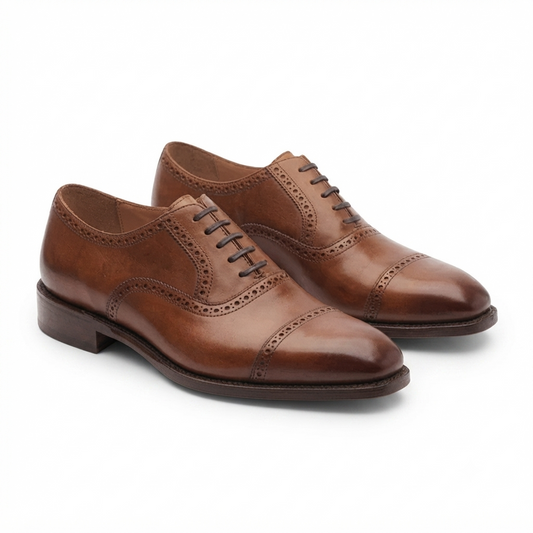 Tan Quarter Brogue Oxford Shoes for Men