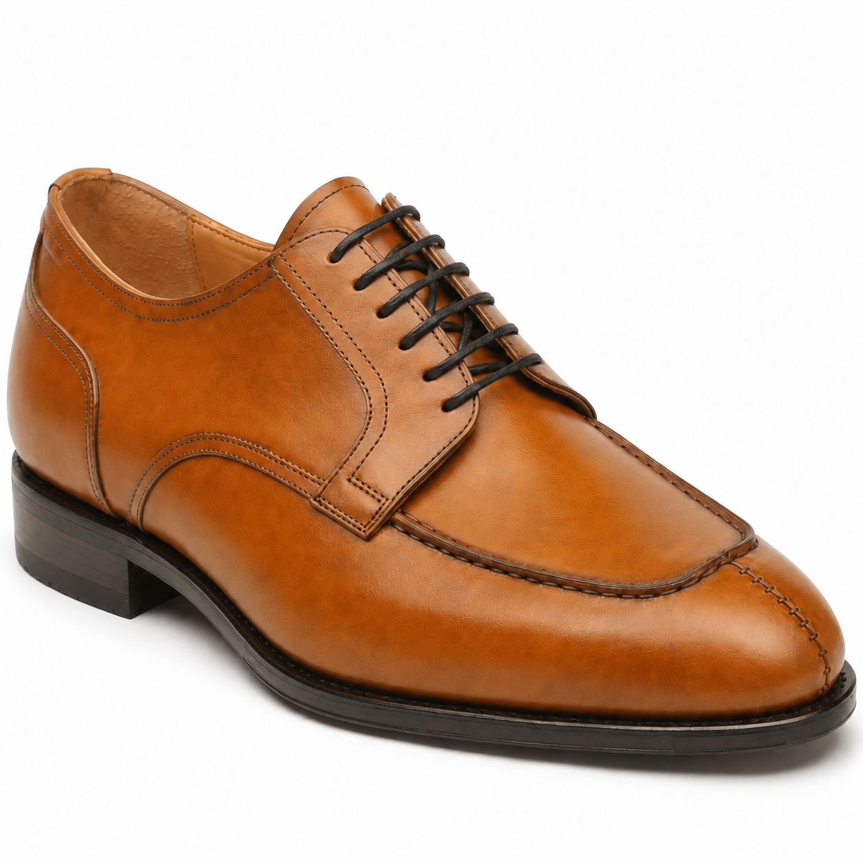 Brown leather Oxford shoe showing side profile and polished finish