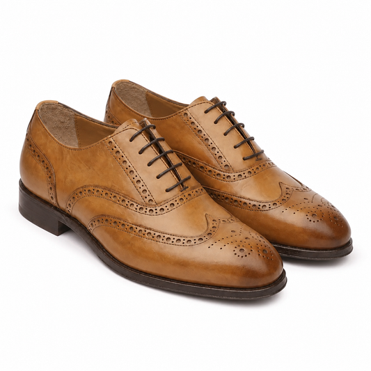 Tan Brogue Oxford Shoes for Men – Premium Wingtip