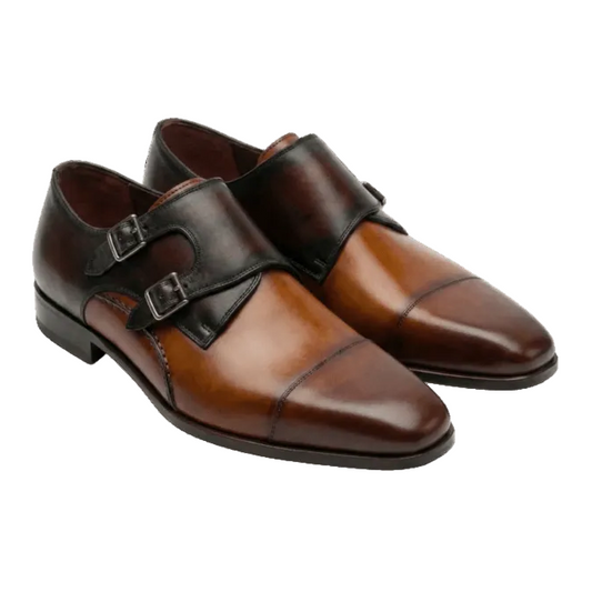 Tan & Dark Brown Dual Tone Monk Strap Shoes