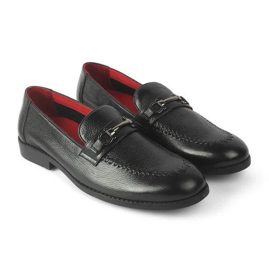 Tresmode Malwa black leather loafers for men, premium handcrafted slip-on shoes