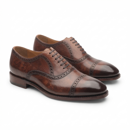 Two-Tone Brown Leather Oxford Shoes for Men