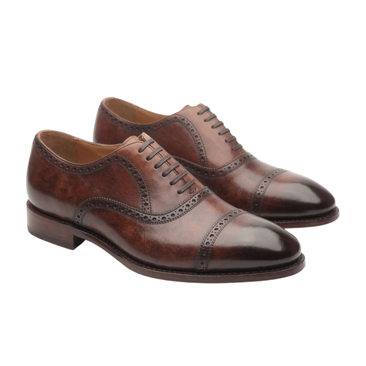 Two-Tone Brown Leather Oxford Shoes for Men