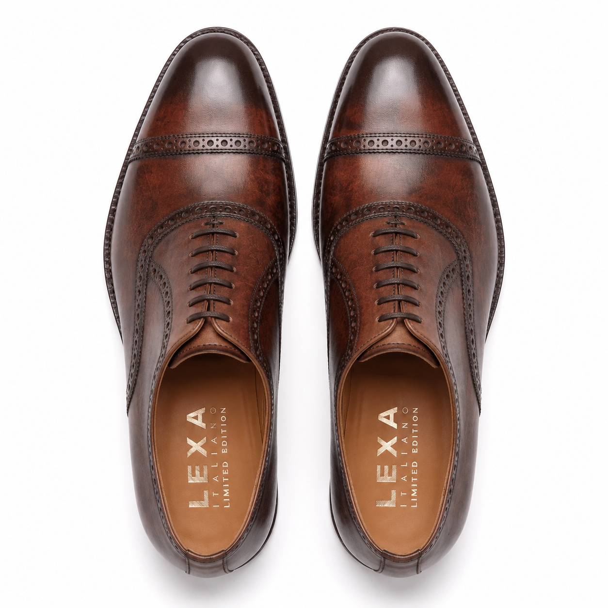 Top view of brown leather brogue shoes for men
