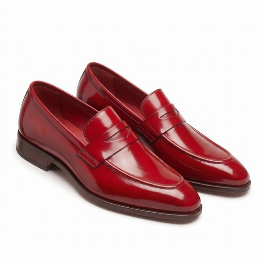 Red Leather Penny Loafers for Men & Women Unisex