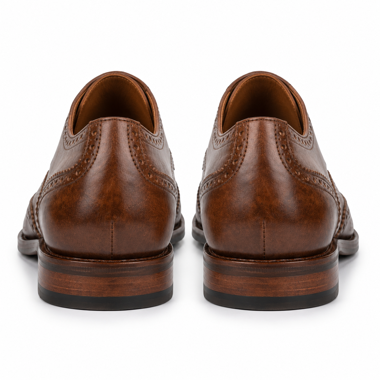 Back view of brown leather brogue Derby shoes