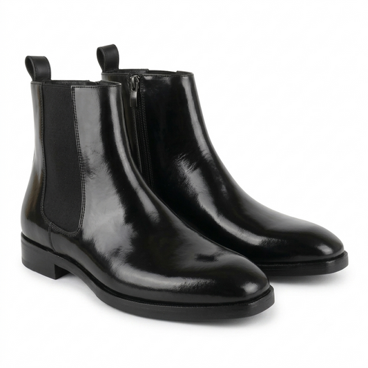 Black Leather Ankle Boots for Men
