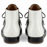 black leather boots back view with brown inner lining