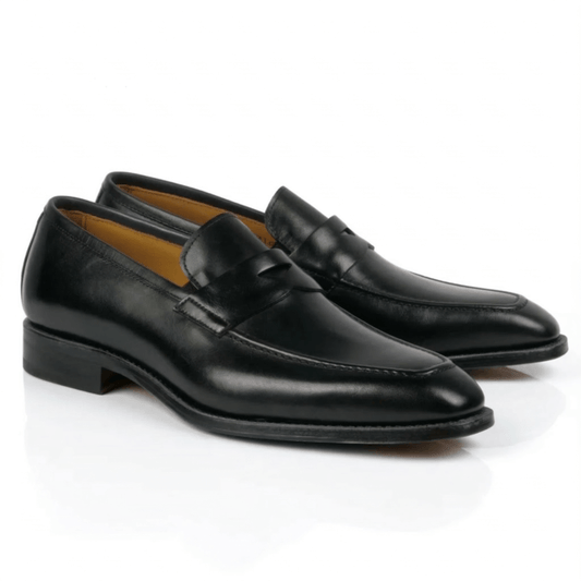 Men’s black leather formal loafers handcrafted luxury slip-on shoes with polished finish