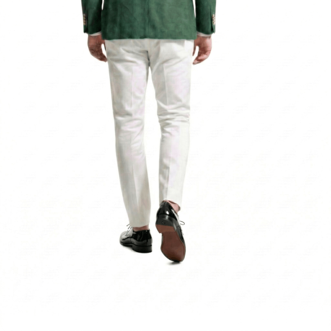 back view black leather shoes with beige trousers men