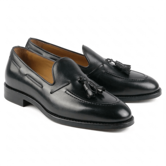 black leather tassel loafers for men formal slip on shoes