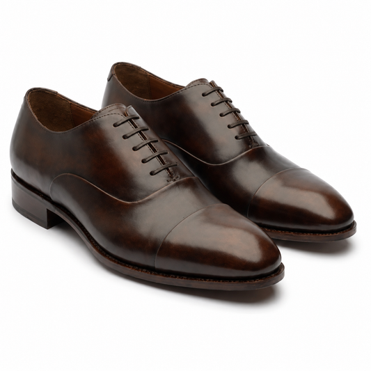 Burnished Brown Leather Cap Toe Oxford for Men