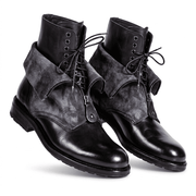 Men’s Black Leather Lace-Up Boots with Zip Overlay