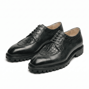 Green Croc Texture Derby Shoes for Men