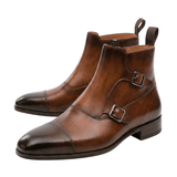 Brown Leather Double Monk Strap Boots for Men