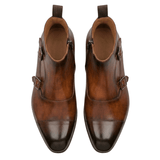 Brown Leather Double Monk Strap Boots for Men