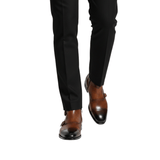 Brown Leather Double Monk Strap Boots for Men