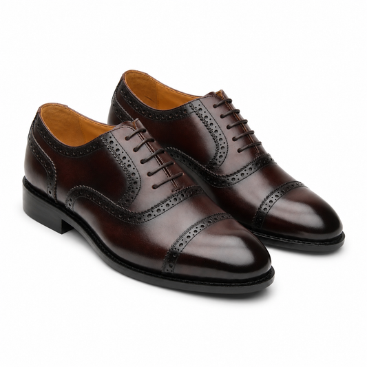 Burnished Brown Leather Oxford Shoes for Men