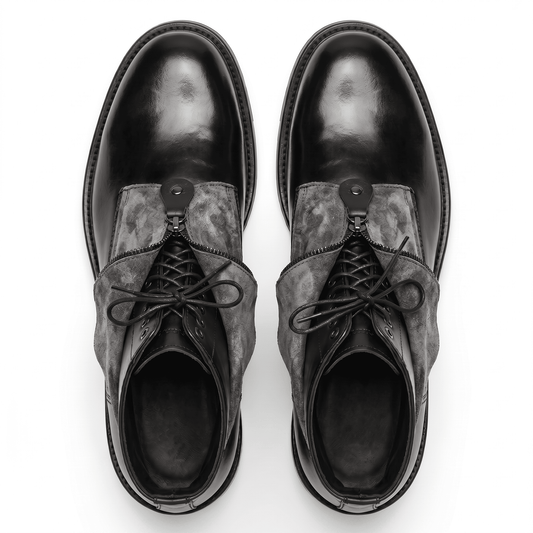 Men’s Black Leather Lace-Up Boots with Zip Overlay