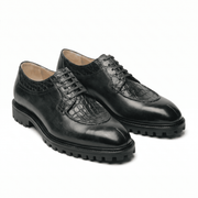 Green Croc Texture Derby Shoes for Men