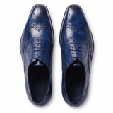 Blue Brogue Oxford Leather Shoes