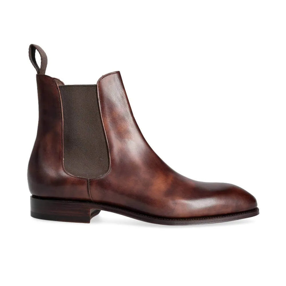 Premium Brown Museum Chelsea Boots showing elastic side panels