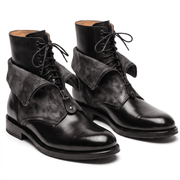 Men’s Black Leather Lace-Up Boots with Zip Overlay