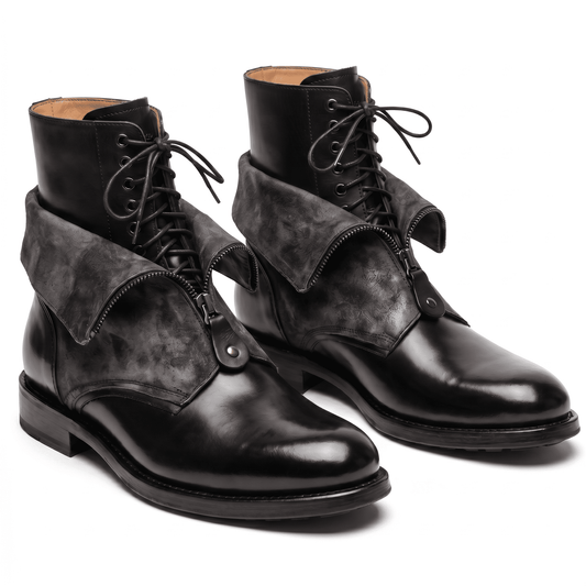 Men’s Black Leather Lace-Up Boots with Zip Overlay