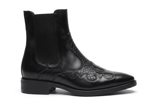Black Leather Chelsea Boots with Croc Panel