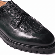 Green Croc Texture Derby Shoes for Men