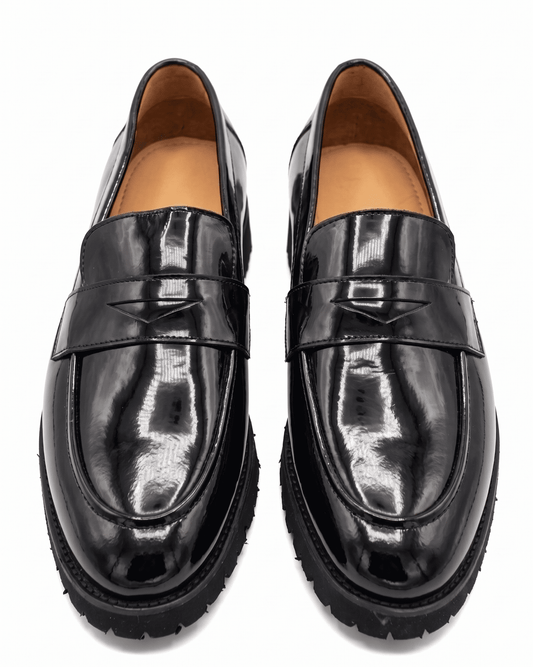Black Leather Penny Loafers for Men