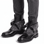 Men’s Black Leather Lace-Up Boots with Zip Overlay