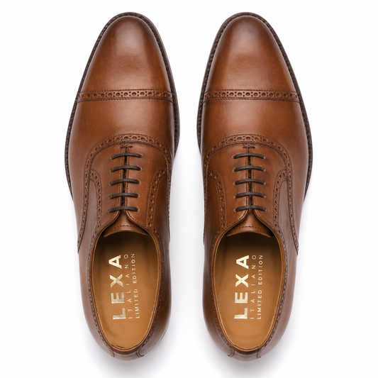 Tan Quarter Brogue Oxford Shoes for Men