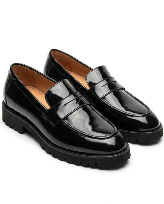 Black Leather Penny Loafers for Men