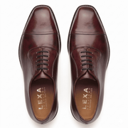 Top view of burgundy brown leather Oxford shoes for men