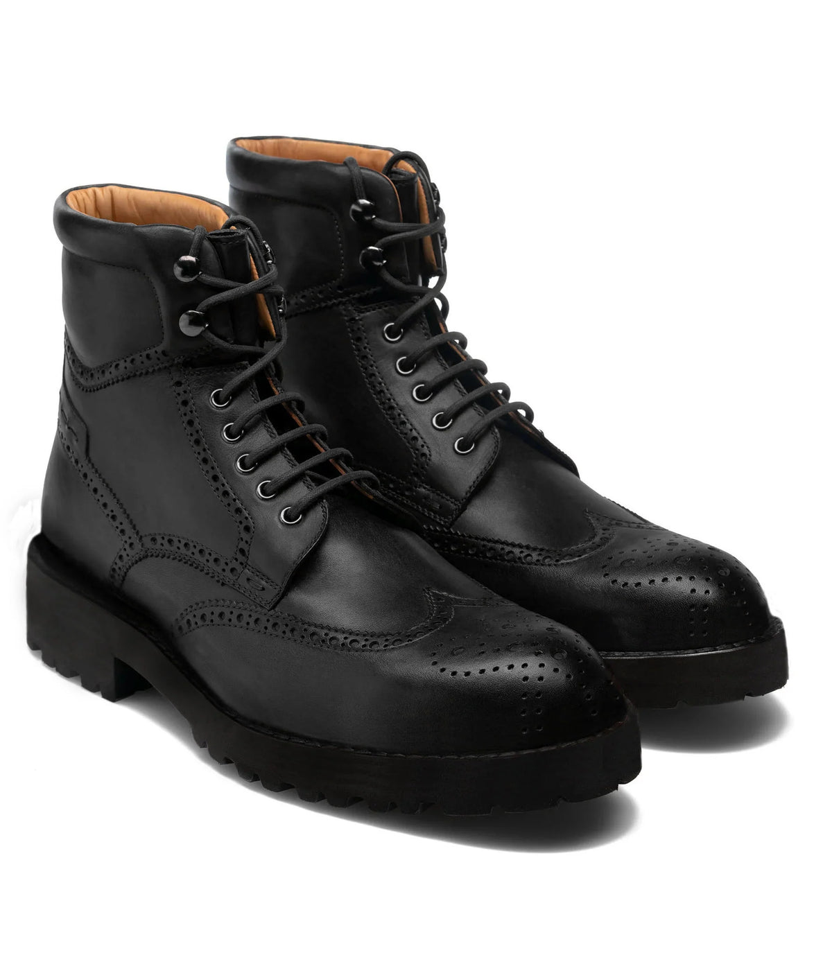 Artisian Made Height Increasing Black Italian Leather Troyes Chunky Derby Boots