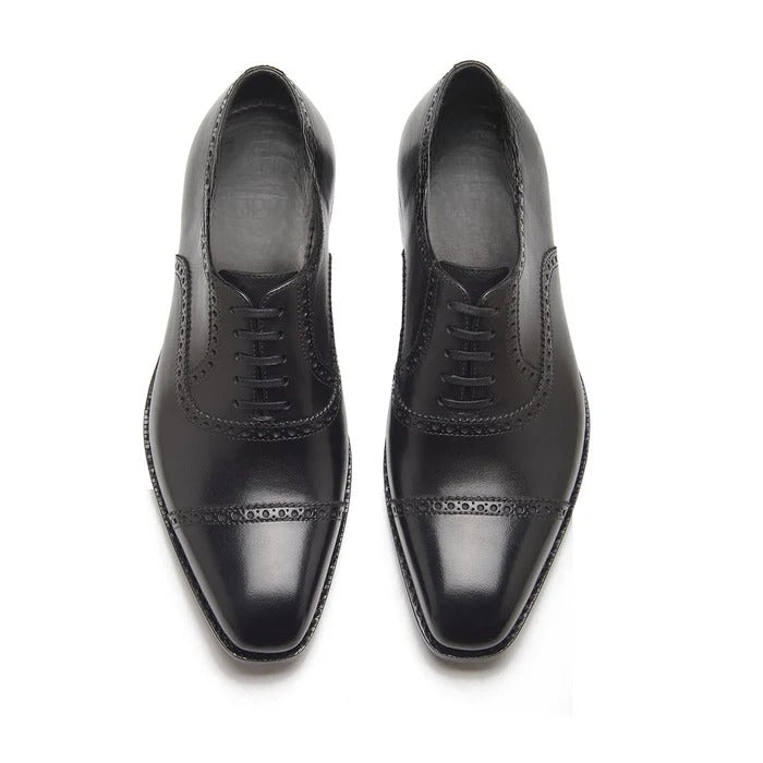 Bemer-Quarter Brogue Oxford - Black | Hand Welted