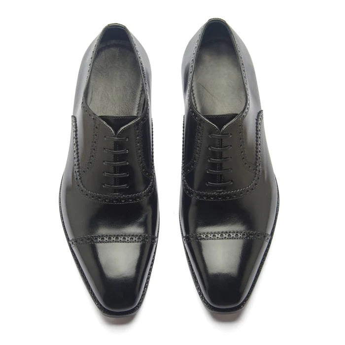 Bemer-X Quarter Brogue Oxford - Black Box Calf | Hand Welted Classics