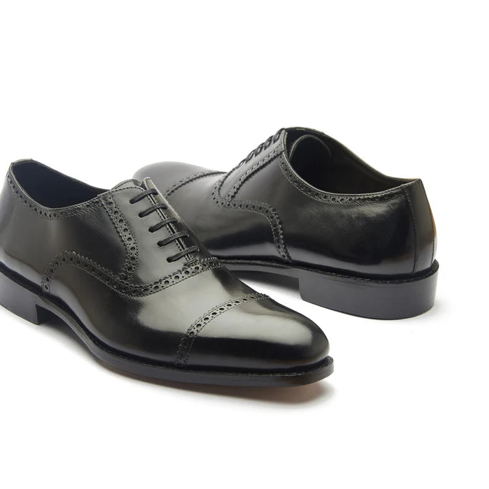 Bemer-X Quarter Brogue Oxford - Black Box Calf | Hand Welted Classics